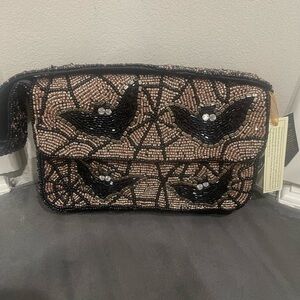 Elegant Beaded Clutch in Black and Tan